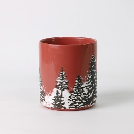 Hand-Painted Candle Holder Christmas Pines